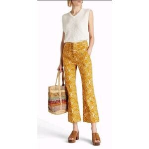 Ulla Johnson ELLIS FLORAL-PRINT HIGH-RISE KICK-FLARE JEANS IN MUSTARD Size 8